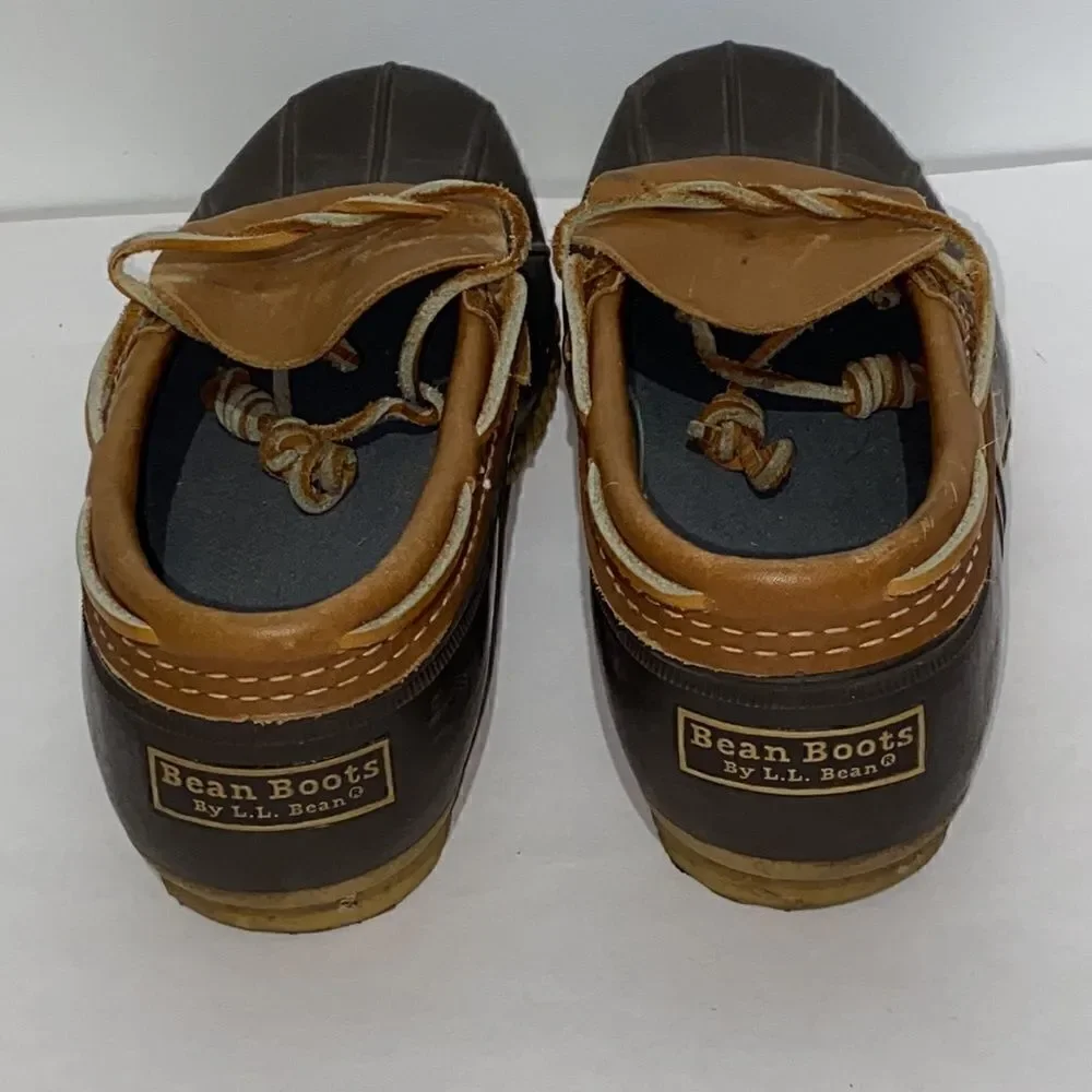 LL Bean Boots Gum Shoes Mens 8W Brown Tan Leather Rubber Low Moccasin Duck Shoes